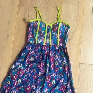 Floral Spaghetti Strap Dress with Neon Accents